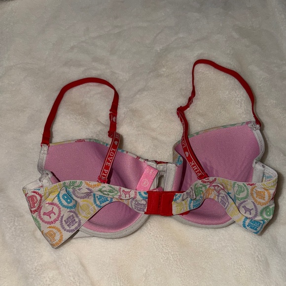 PINK Victoria's Secret Multicolor T-Shirt Bra with Adjustable Red Straps - Picture 2 of 4
